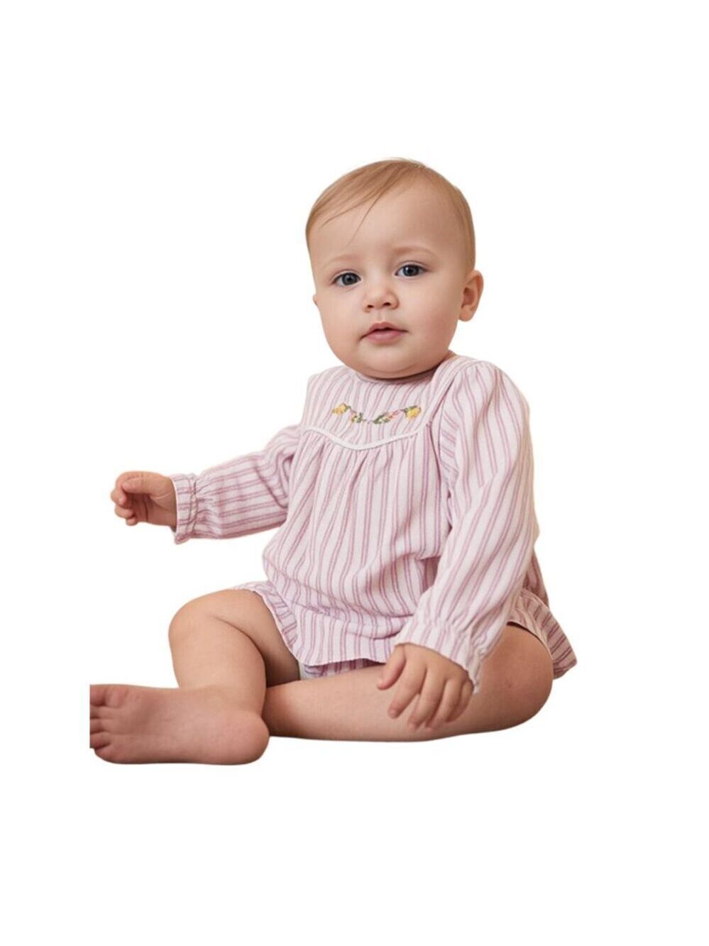 Janie and Jack Pink Striped Embroidered Long Sleeve Top Size 6-12 Months